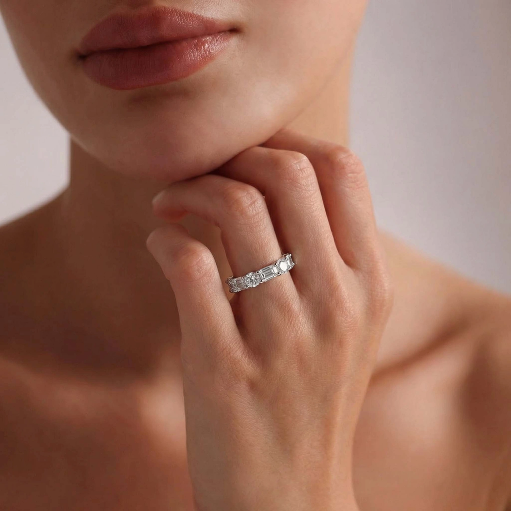 Rania Emerald and Oval Lab Diamond Anniversary Band